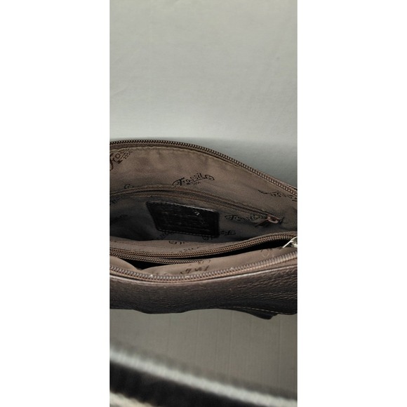 vintage brown leather Fossil crossbody messenger bag Y2k 90s professional Indie - Picture 10 of 13